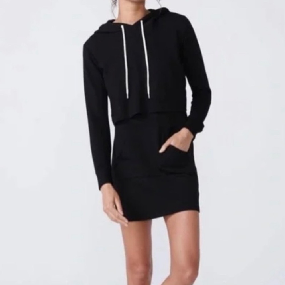 Monrow Double Layer Hoodie Dress Black M - Picture 3 of 8